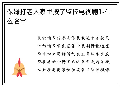 保姆打老人家里按了监控电视剧叫什么名字